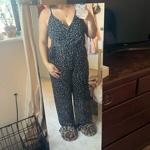 XL Black Jumpsuit with White Geometric Shapes